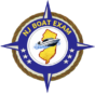 NJ Boat Exam Logo. Boat driving through New JErsey surrounded by a braided rope.